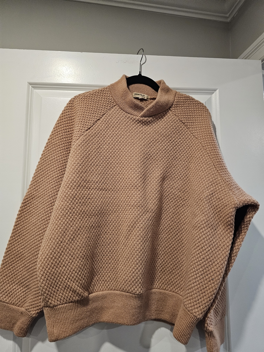 Ventilo Paris Women's Taupe Textured Mock Neck Sweater